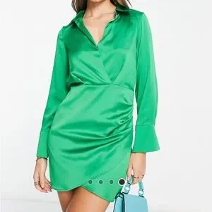 MANGO - Ruched detail dress green - 6 - Women